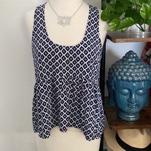 Jack • Blue & White Boho Diamond Babydoll Tank Top